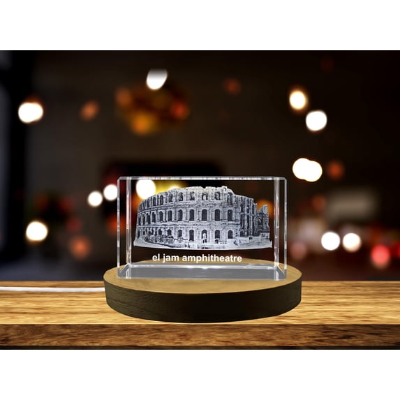 Exquisite 3D Engraved Crystal of El Jam Amphitheatre in Tunisia A&B Crystal Collection