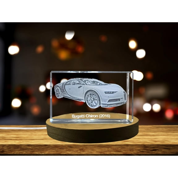 Exquisite 3D Engraved Crystal of the Legendary 2016 Bugatti Chiron Supercar