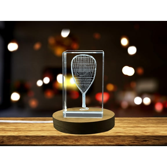 Exquisite 3D Engraved Racquetball Racket Crystal Decorative Art - Unique Sports Enthusiast Gift