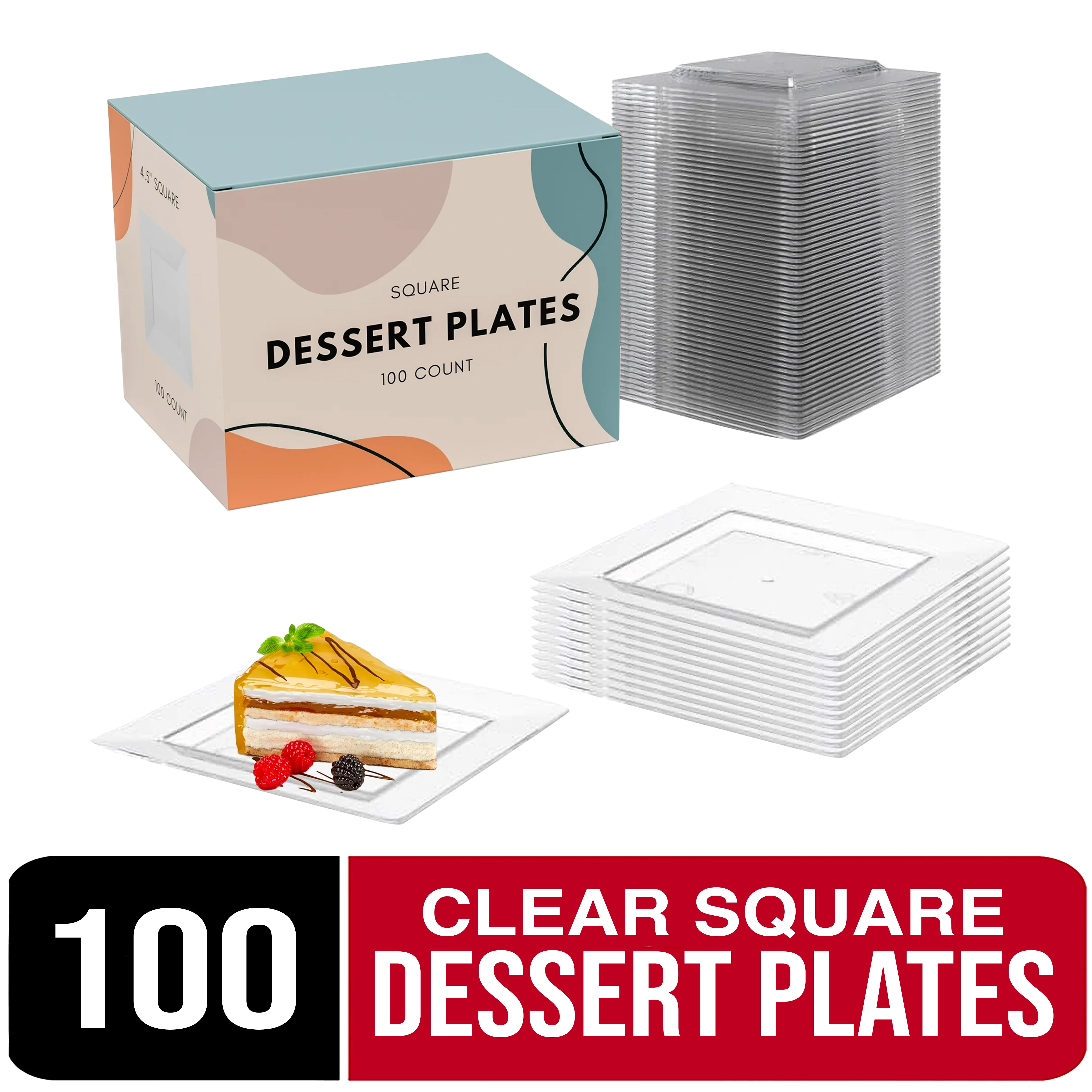 Exquisite Square Mini Dessert Plates 4.5" 100 Clear Disposable