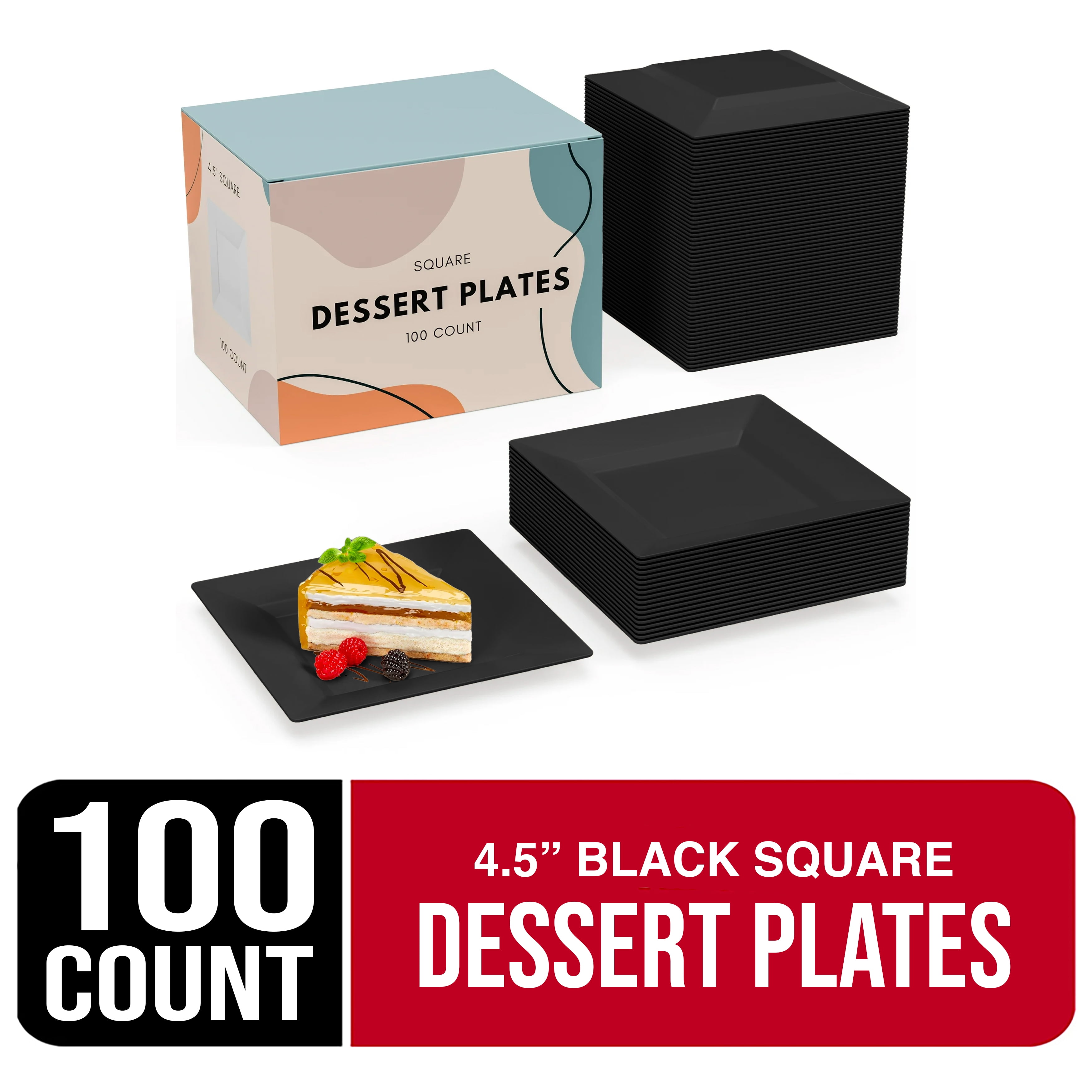 Exquisite 4.5 inch Black Square Dessert Plates 100 Ct.