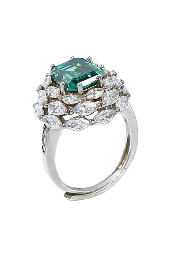 Exquisite 4 Carat Adjustable Lab Created Moissanite Rings Women Green Emerald Cut D Color VVS1 925 Sterling Silver Diamond Rings Ideal Choice for Couple Parties Date Travel
