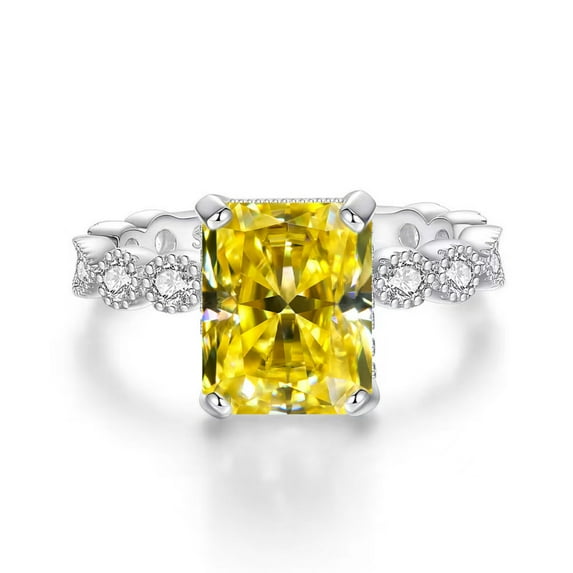 Exquisite 4 Carat Lab Created Moissanite Rings Women Radiant Cut D Color VVS1 925 Sterling Silver Diamond Engagement Rings Ideal Choice for Couple Parties Date Travel