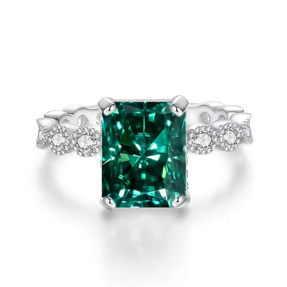 Exquisite 4 Carat Lab Created Moissanite Rings Women Radiant Cut D Color VVS1 925 Sterling Silver Diamond Engagement Rings Ideal Choice for Couple Parties Date Travel