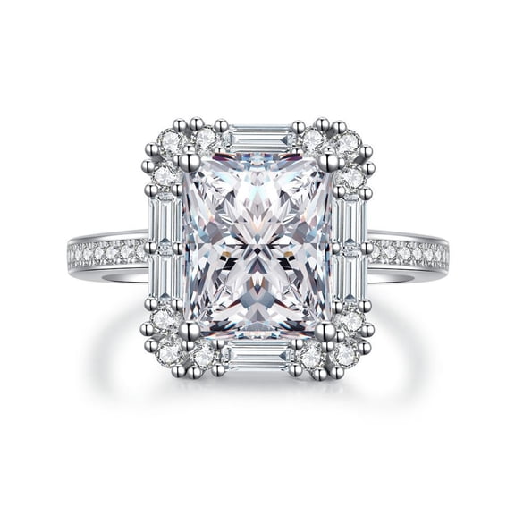 Exquisite 4 Carat Lab Created Moissanite Rings for Women Radiant Cut D Color VVS1 925 Sterling Silver Diamond Engagement Rings Ideal Choice for Couple Parties Date Travel