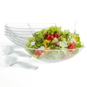 Exquisite 4 Large Disposable Plastic Salad Bowls 112 oz - 4 Disposable Salad Spoons & Forks - 12-Piece Serveware Set