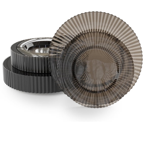 Exquisite 40 Piece Plastic Disposable Plates Set For 20 Guests I 20 X 9 Inch & 20 X 11 Inch Disposable Plastic Plates | Color: Brown | Great for Weddings Parties And Formal Occasions Y101