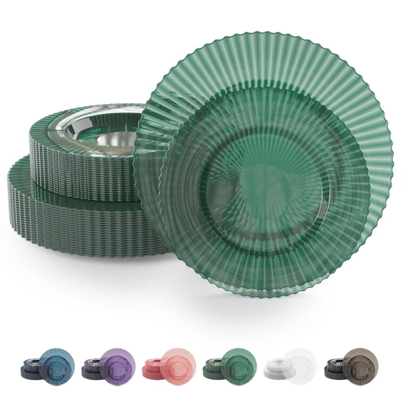 Exquisite 40 Piece Plastic Disposable Plates Set For 20 Guests I 20 X 9 Inch & 20 X 11 Inch Disposable Plastic Plates | Color: Green| Great for Weddings Parties And Formal Occasions Y101