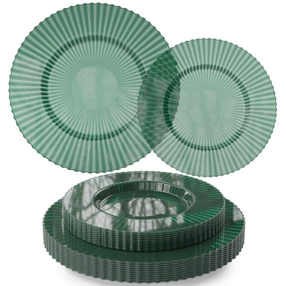 Exquisite Dinner Plates, Crystal Emerald Design, 40-Piece Set, 20 x 9" & 20 x 11"