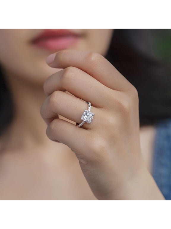 Exquisite 5.5mm Princess Moissanite Ring - VVS Quality, 925 Sterling Silver, GRA Cert | Ideal Wedding & Engagement Ring with Halo & Shank Moissanite
