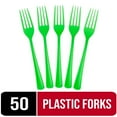 thumbnail image 1 of Exquisite 50 Count Green Plastic Heavy-Duty Disposable Forks (1 Pack), 1 of 9