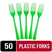 Exquisite 50 Count Green Plastic Heavy-Duty Disposable Forks (1 Pack)