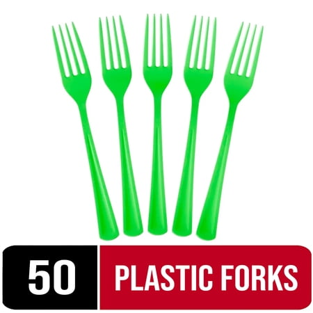 Exquisite 50 Count Green Plastic Heavy-Duty Disposable Forks (1 Pack)