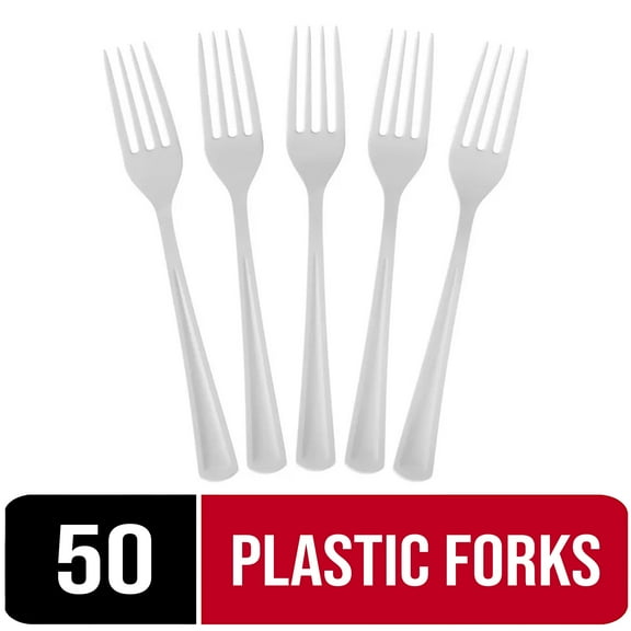 Exquisite 50 Count White Plastic Heavy-Duty Disposable Forks (1 Pack)