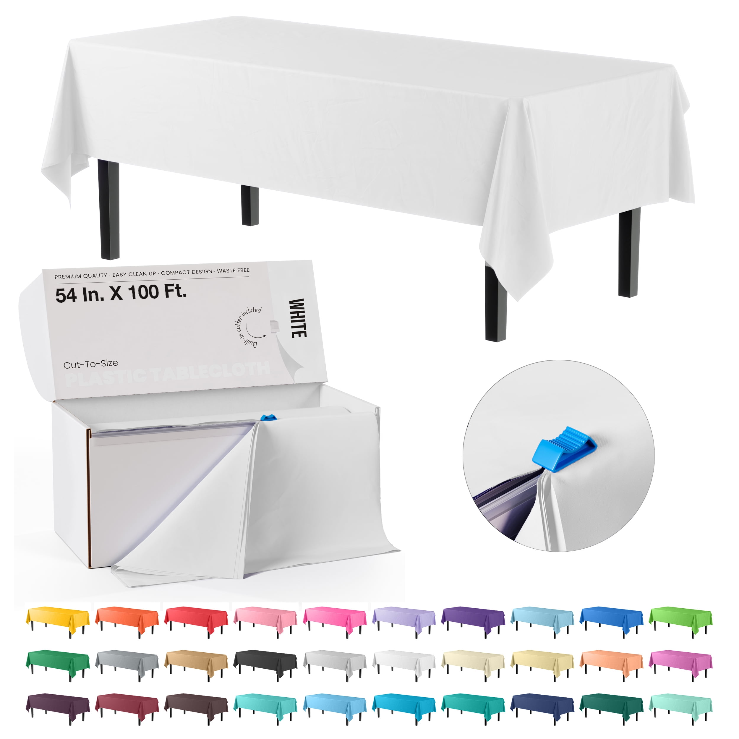 Exquisite 54 Inch. X 100 Ft. White Plastic Tablecloth Roll With Built In Slide Cutter White