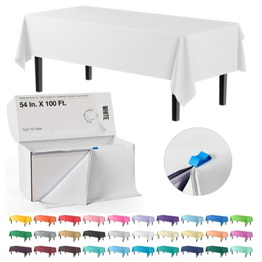 Exquisite 54 Inch. X 100 Ft. White Plastic Tablecloth Roll With Built In Slide Cutter - White