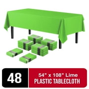 Exquisite 54" Inch X 108" Lime Disposable Tablecloths - Plastic Rectangle Tablecover - Bulk 48 Pack