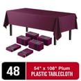 thumbnail image 1 of Exquisite 54" Inch X 108" Plum Disposable Tablecloths - Plastic Rectangle Table Cover - Bulk 48 Pack, 1 of 8