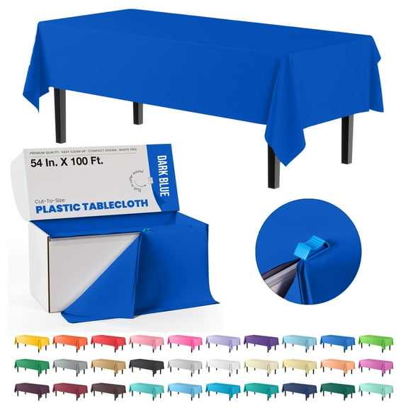 Exquisite 54 Inch. x 100 Ft. Plastic Tablecloth Roll With Built In Slide Cutter - Dark Blue