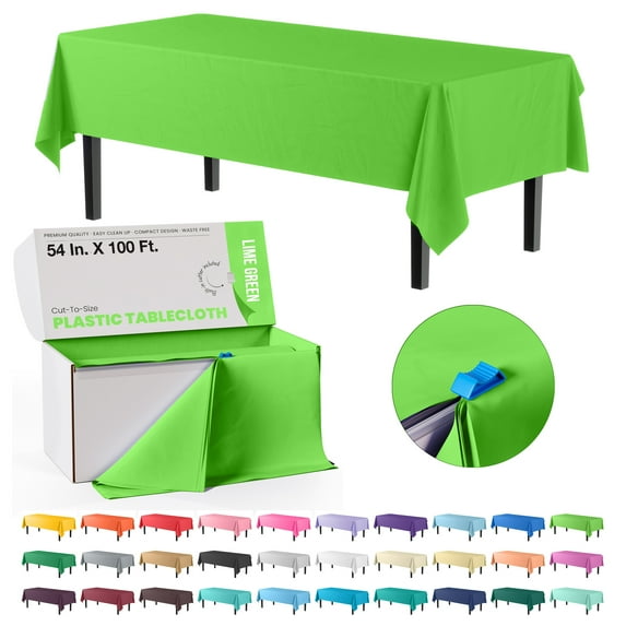 Exquisite 54 Inch. x 100 Ft. Plastic Tablecloth Roll With Built In Slide Cutter - Lime Green