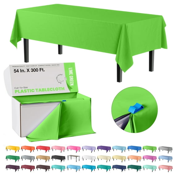 Exquisite 54 Inch. x 300 Ft. Lime Green Plastic Tablecloth Roll With Built In Slide Cutter
