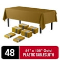 thumbnail image 1 of Exquisite 54" x 108" Gold Disposable Tablecloths - Rectangle Plastic Tablecovers - 48 Pack, 1 of 10
