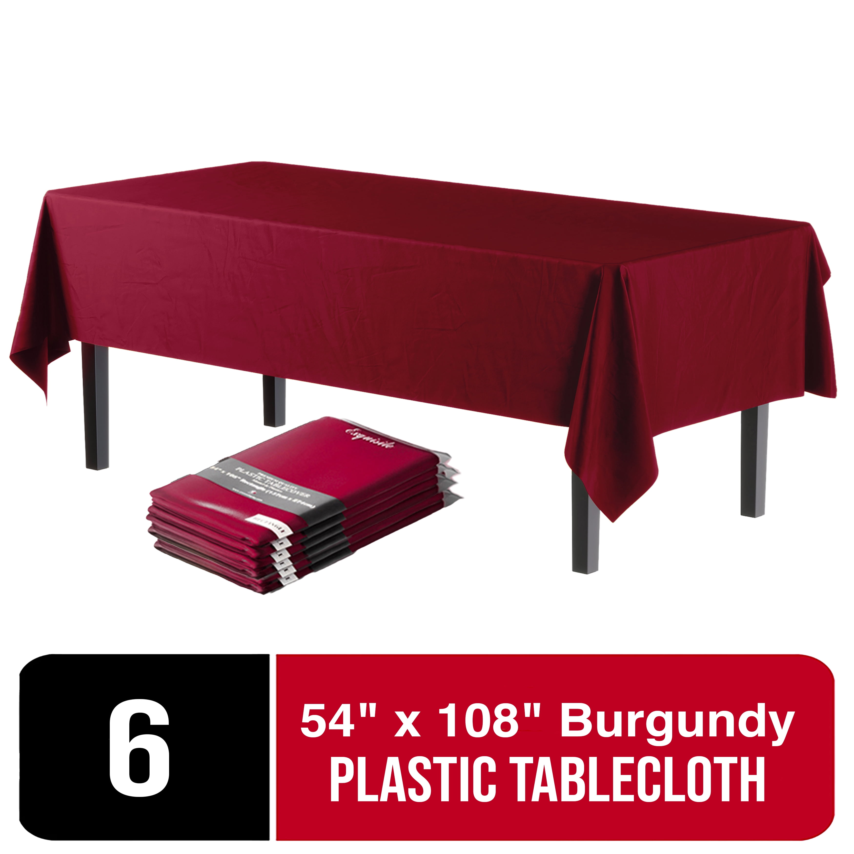 Exquisite 6 Pack 54" x 108" Disposable Burgundy Plastic Tablecloth