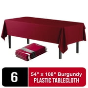 Exquisite 6 Pack 54" x 108" Disposable Burgundy Plastic Tablecloth Cover Heavy Duty Plastic Rectangle Tablecloth