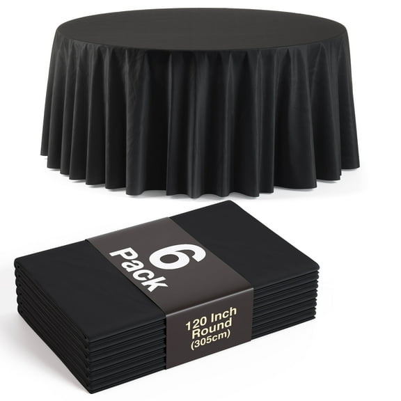 Exquisite 6-Pack Black Plastic Disposable 120-Inch Round Tablecloths for Parties
