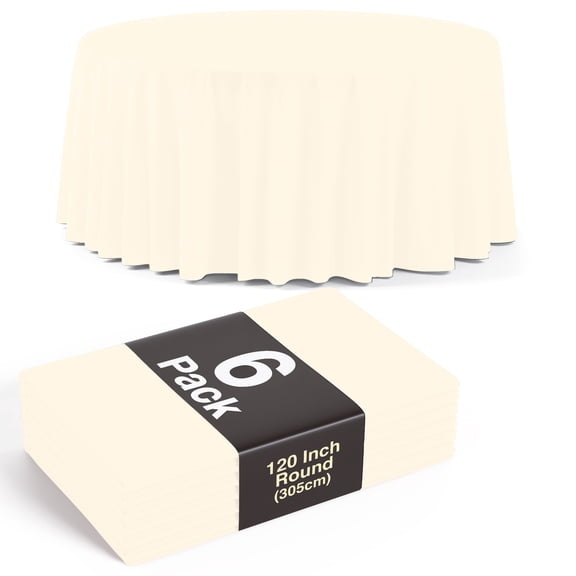 Exquisite 6-Pack Ivory Plastic Disposable 120-inch Round Tablecloths for Parties