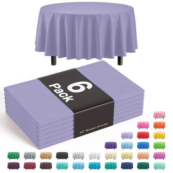 Exquisite 6 Pack Premium Plastic Tablecloth 84in. Round Plastic Table cover - Lavender
