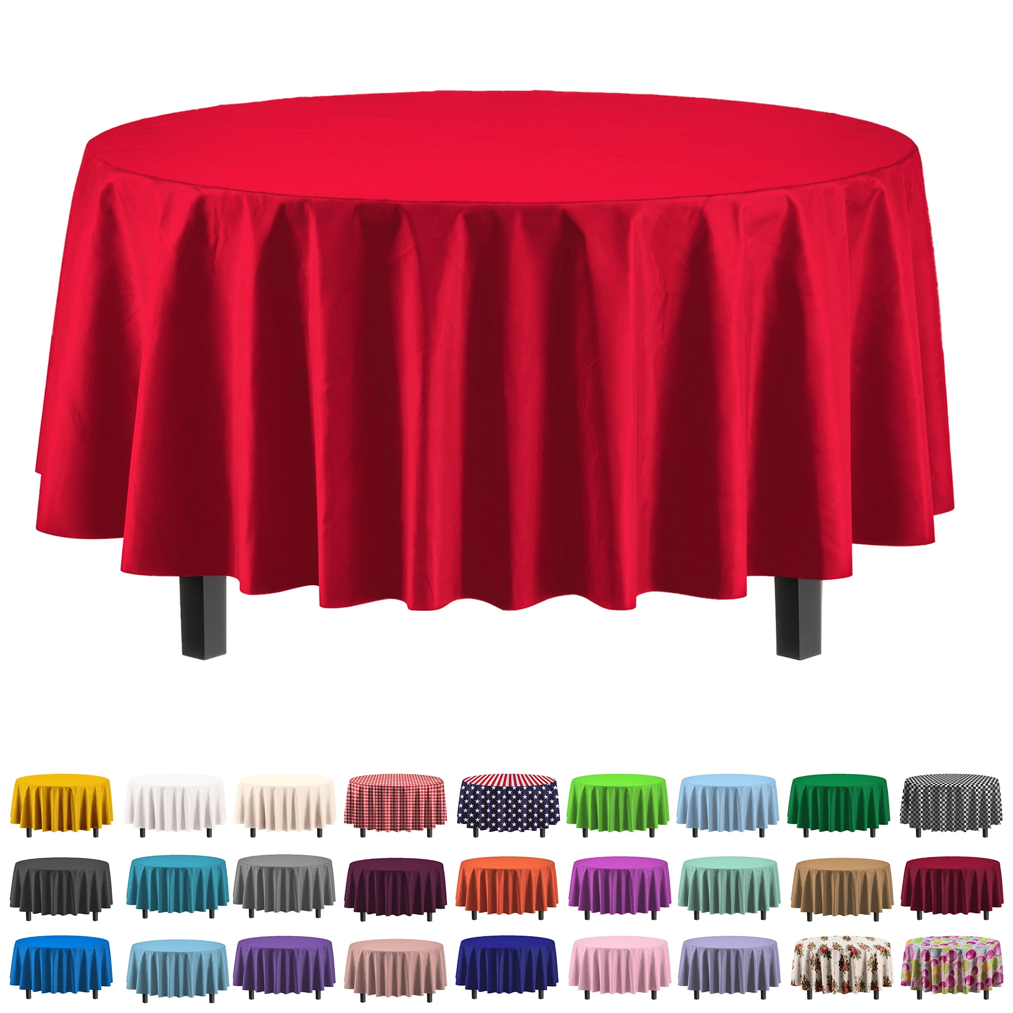 Exquisite 6 Pack Premium Plastic Tablecloth 84in. Round Plastic Table