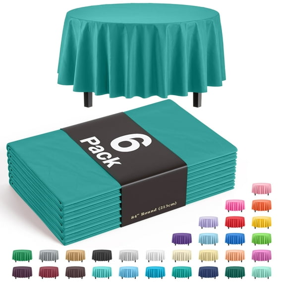 Exquisite 6 Pack Premium Plastic Tablecloth 84in. Round Plastic Table cover - Teal