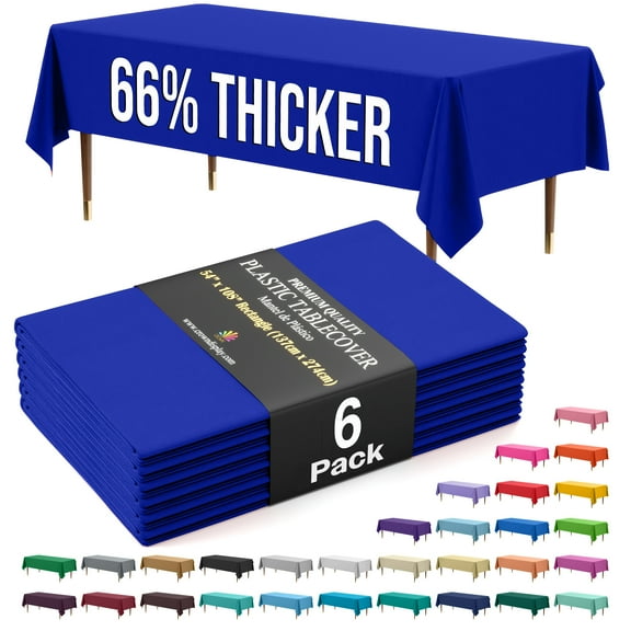 Exquisite 6 Pack Premium Rectangular Plastic Tablecloth Cover 54" x 108" - Dark Blue