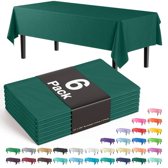 Exquisite 6 Pack Premium Rectangular Plastic Tablecloth Cover 54" x 108" - Dark Green