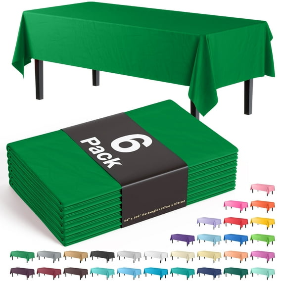 Exquisite 6 Pack Premium Rectangular Plastic Tablecloth Cover 54" x 108" - Emerald Green