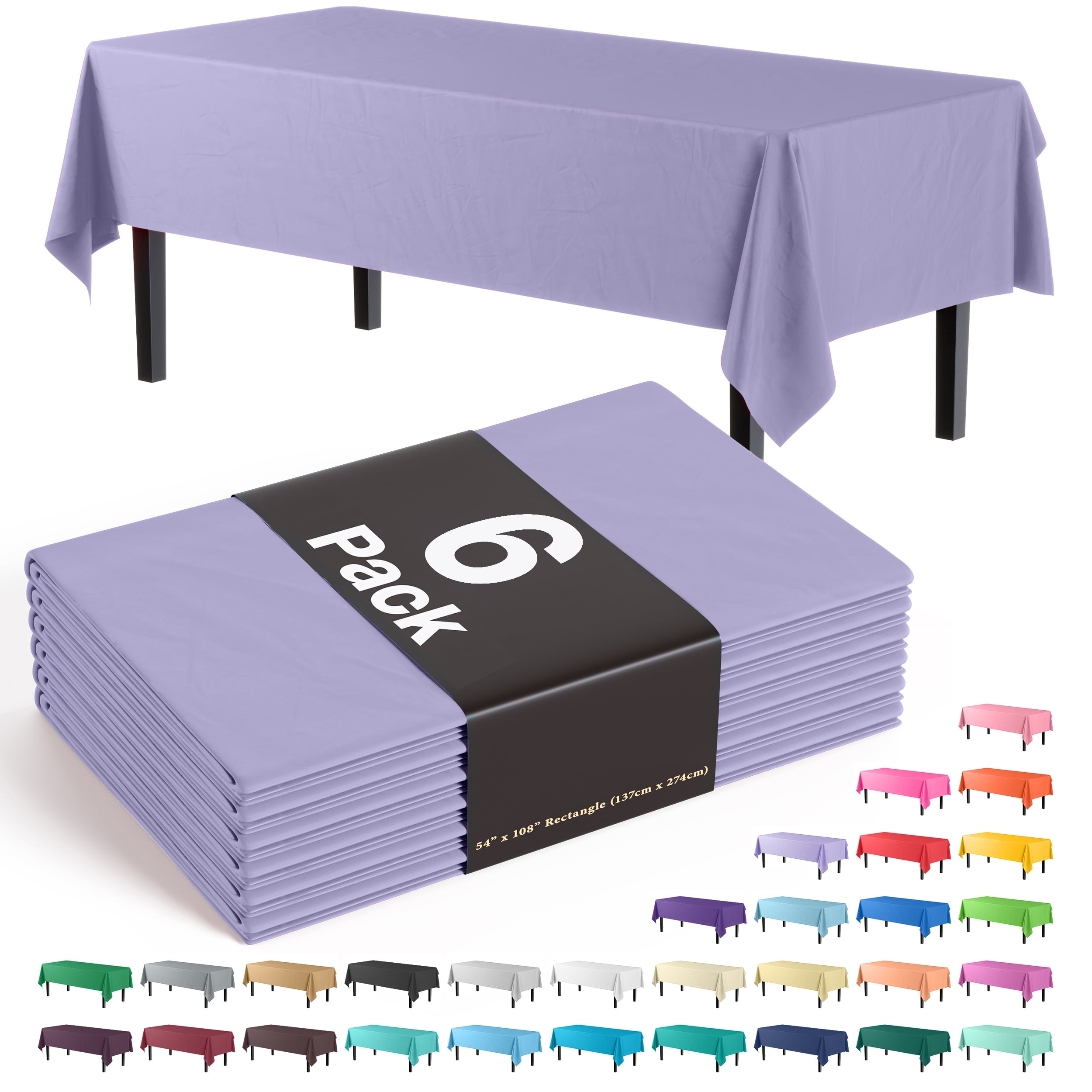 Lavender Heavy-Duty Plastic Rectangle Tablecloth 54 x 108 Inch - 6 Pack