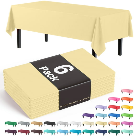 Exquisite 6 Pack Premium Rectangular Plastic Tablecloth Cover 54" x 108" - Light Yellow