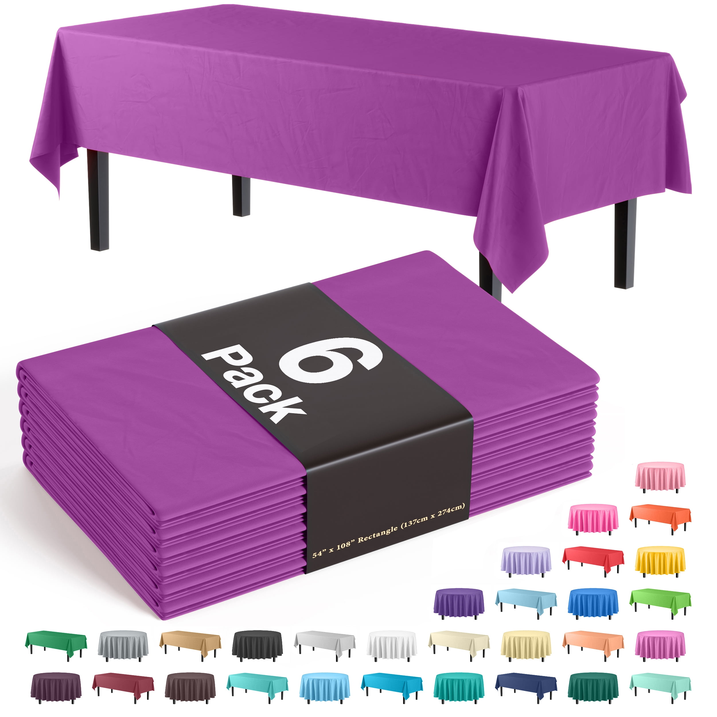 Exquisite 6 Pack Premium Rectangular Plastic Tablecloth Cover 54
