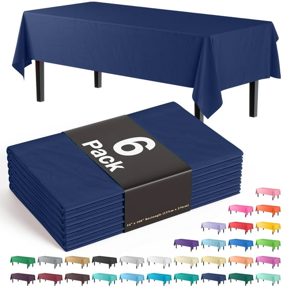 Exquisite 6 Pack Premium Rectangular Plastic Tablecloth Cover 54" x 108" - Navy Blue