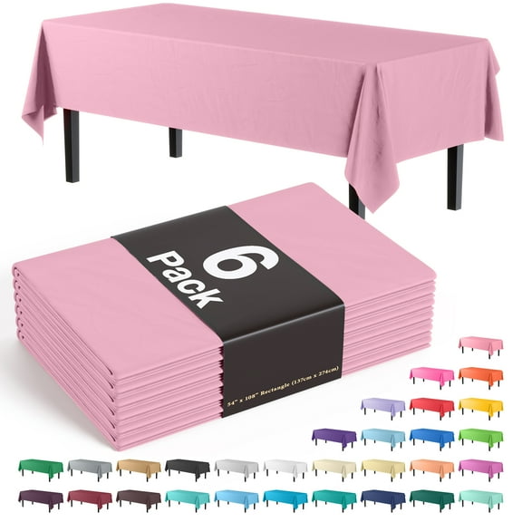 Exquisite 6 Pack Premium Rectangular Plastic Tablecloth Cover 54" x 108" - Pink