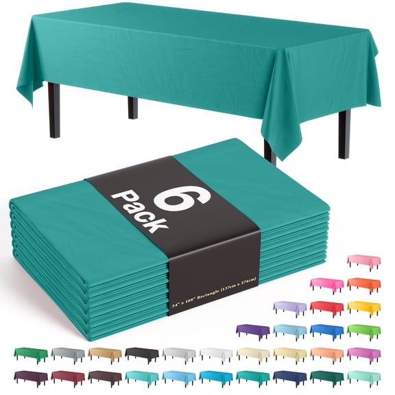 Exquisite 6 Pack Premium Rectangular Plastic Tablecloth Cover 54" x 108" - Teal