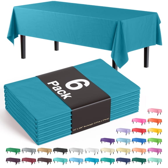 Exquisite 6 Pack Premium Rectangular Plastic Tablecloth Cover 54" x 108" - Turquoise