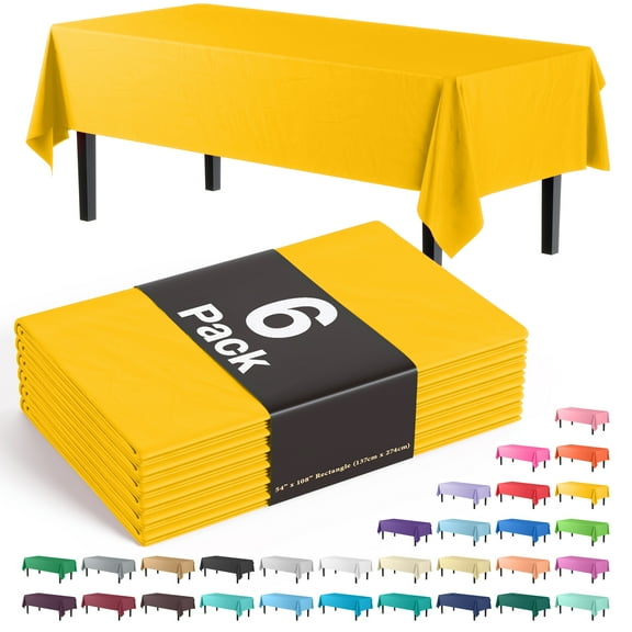 Exquisite 6 Pack Premium Rectangular Plastic Tablecloth Cover 54" x 108" - Yellow