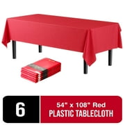Exquisite 6-Pack Premium Red Plastic Tablecloth - 54" x 108" - Perfect for any occasion