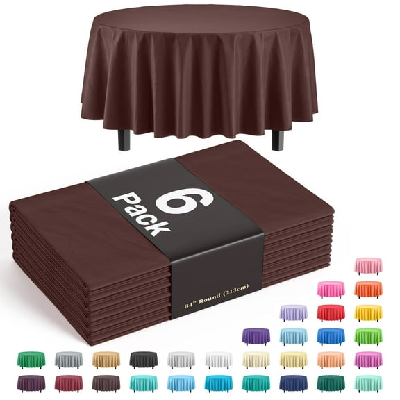 Exquisite 6 Premium 84" Round Plastic Tablecloth - Brown Solid Print