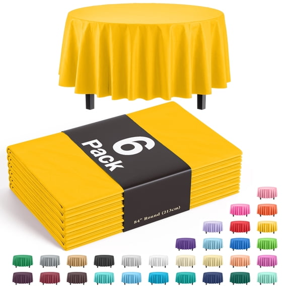 Exquisite 6 Premium 84in. Round Plastic Easter Yellow Solid Print Tablecloth