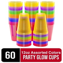 Exquisite 60-Count Multicolor Disposable Plastic Cups, 12 oz, Glow Party
