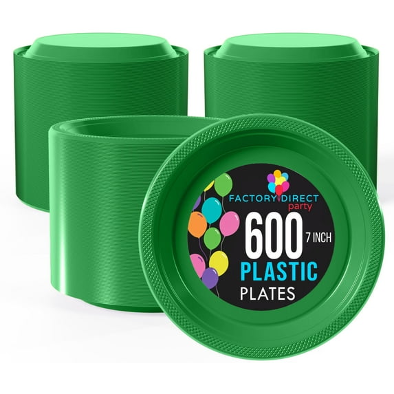 Exquisite 600 Ct Green 7" Plastic Party Plates 350 GSM Heavy Duty Disposable Plate Sets