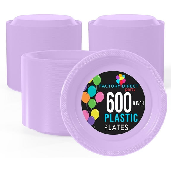 Exquisite 600 Ct Lavender 9" Plastic Party Plates 350 GSM Heavy Duty Disposable Plate Sets